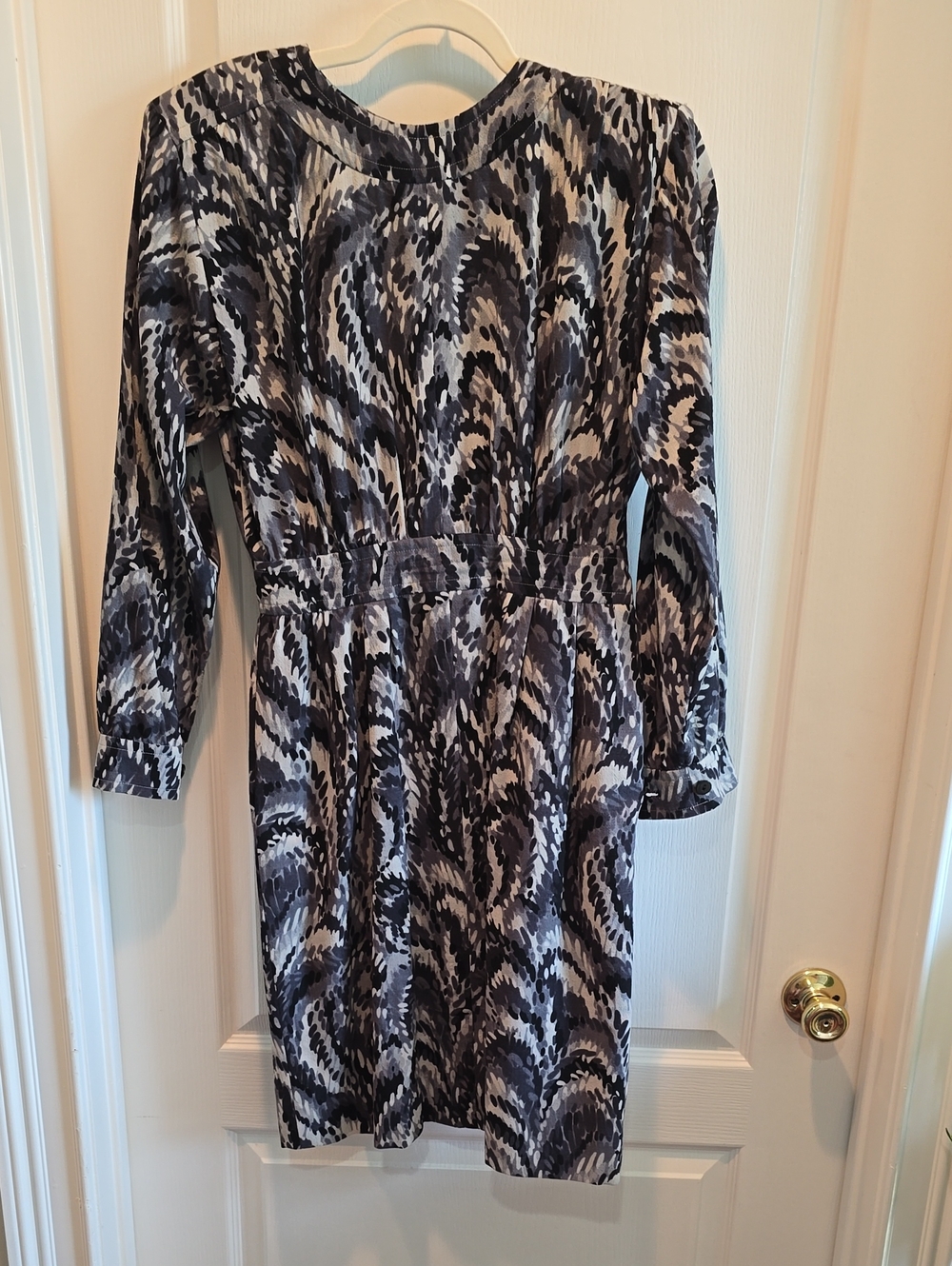 Saint Laurent Black and White Long-Sleeve Printed Dress